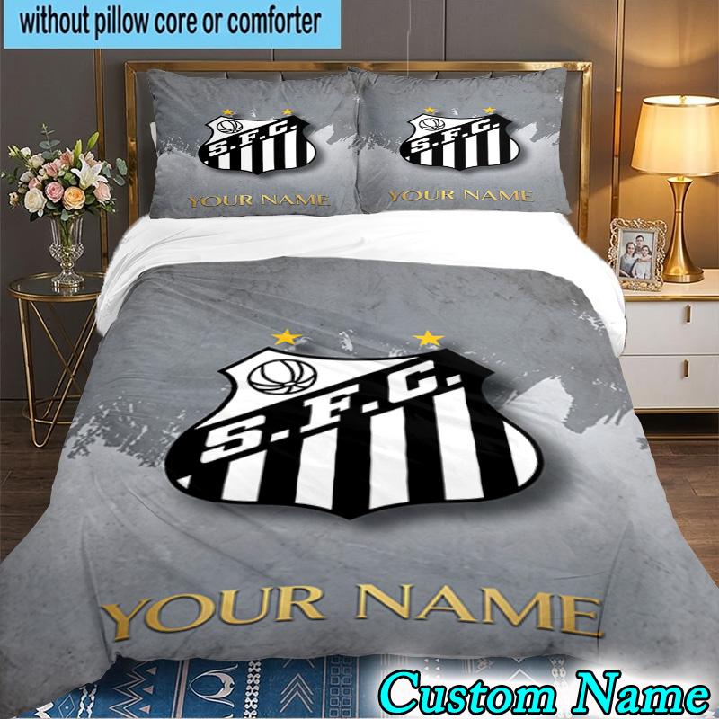 Custom Name Santos Futebol Emblem 3PCS Bedding Set For Bedroom Dormitory,Including 1pc Duvet Cover And 2pcs Pillowcases Large size Fan gift