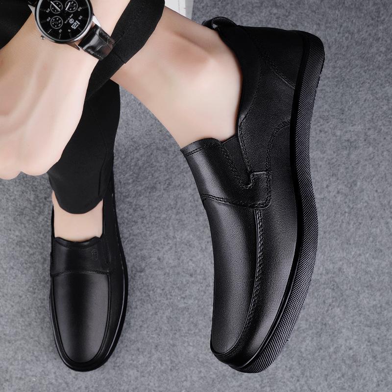 Doudou shoes men hollow breathable one pedal casual leather shoes soft sole comfortable driving