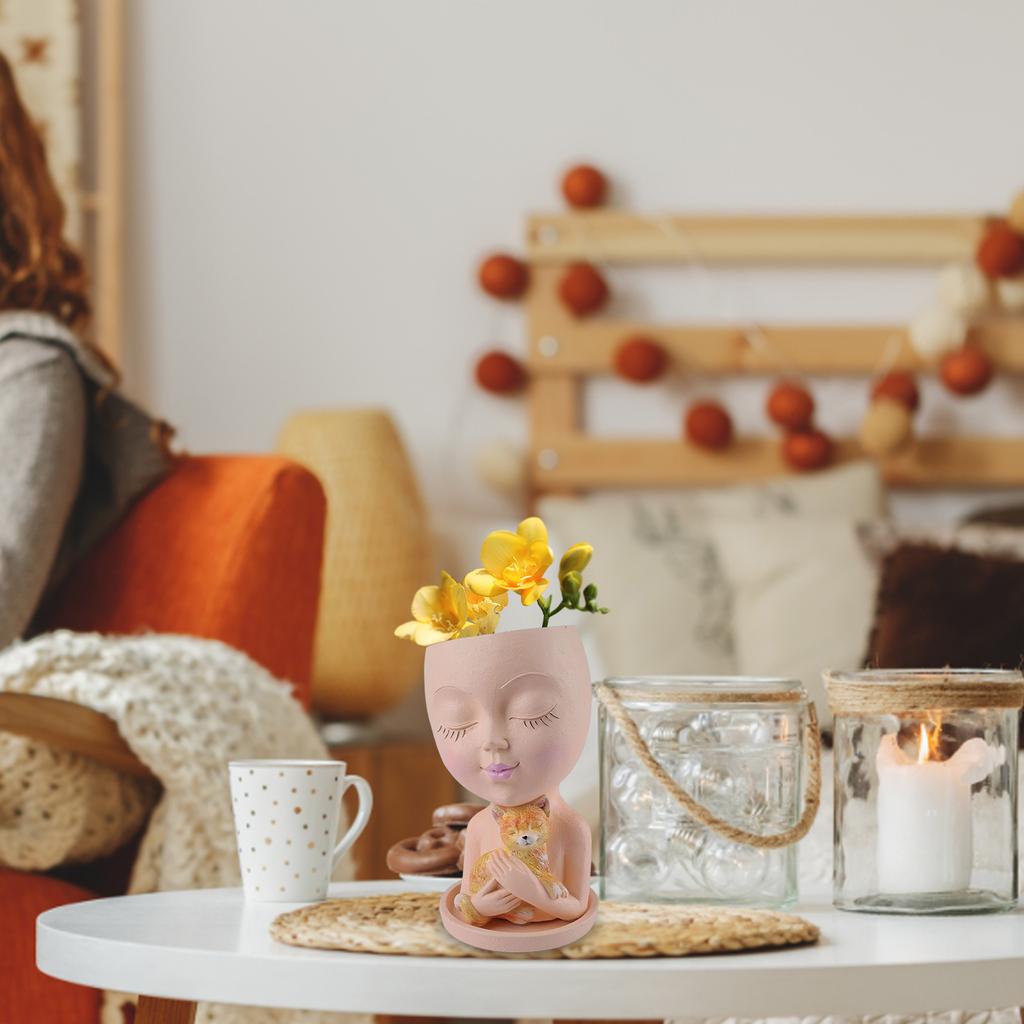 Resin Girl Flower Arrangement Vase Desktop Storage Figure Face Sculpture Vases Handicraft Holiday Gift Home Decor for Courtyard