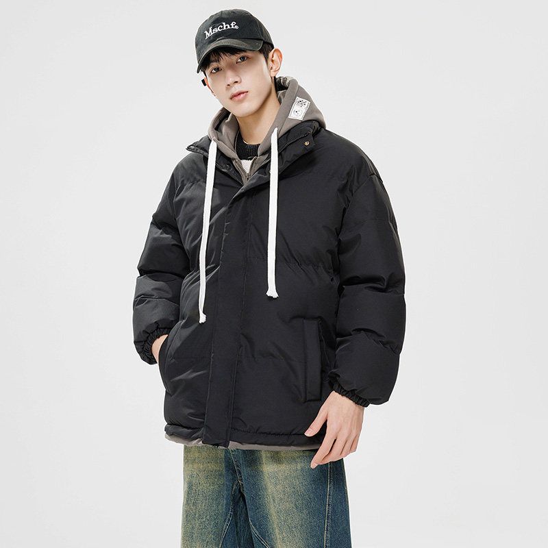 Stock Fake Two-Piece Hooded Cotton Jacket for Men and Women, Couple Style, Faux Hooded Down Jacket, Trendy Brand, Student Thickened Casual Cotton Coat