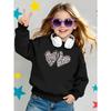 Heart Pattern Print Design Girls' Crew Neck Fashion Sweatshirt, Autumn and Winter Western Style Top, Children's Long Sleeved T-shirt
