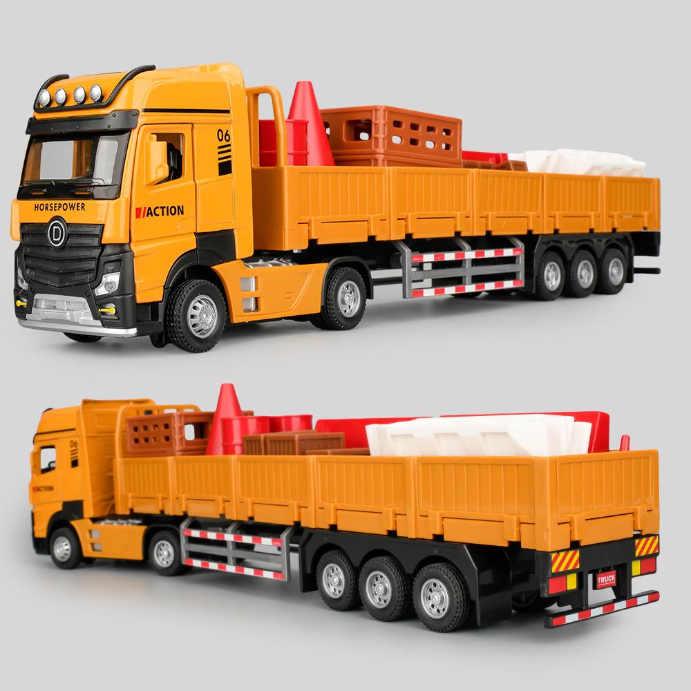 1:32 Scale Roadblock Transport Truck Toy Models Metal Diecast Fire Engine Vehicles Doors Opened Sound Light Pull Back Boys Gifts