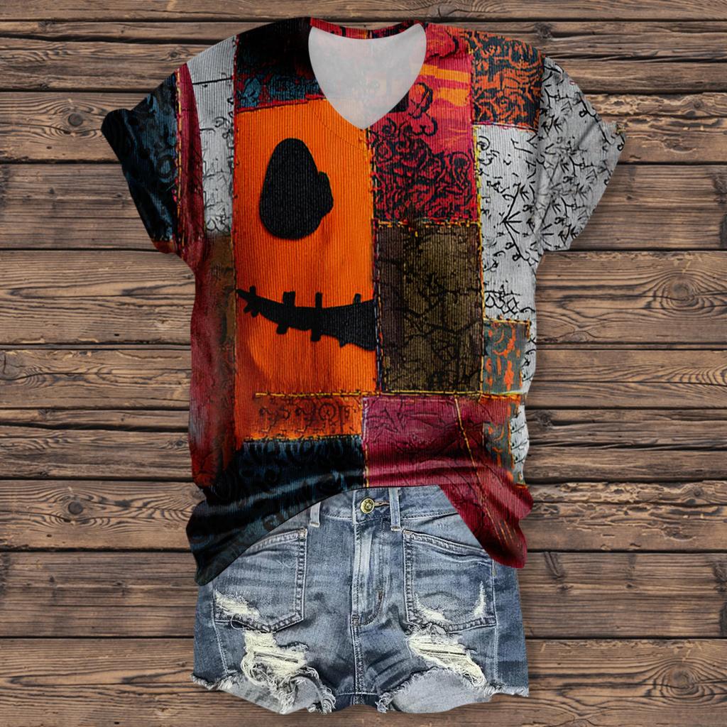 Damenmode Lässig Dreiviertelärmel Halloween Buchstaben, Gesichtsprint Oberteil