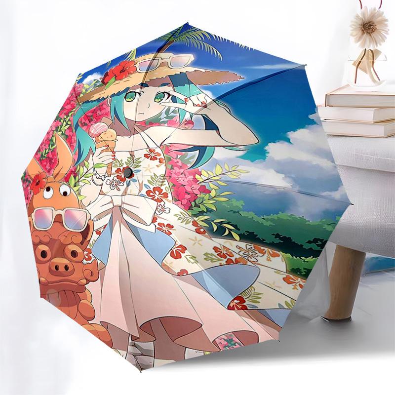1pc Outdoor Umbrella with Floral Print and Character Design - Automatic Opening/Closing, Portable 3-Fold Design, 8-Bone Iron Frame - Perfect for
