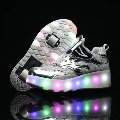 Rollschuhe, USB-Aufladung, Kinder-Turnschuhe, Jungen- und Mädchen-Geschenk, LED-Lichtschuhe mit 2 Rädern, umwandelbare Sport-Flugschuhe, Blitz