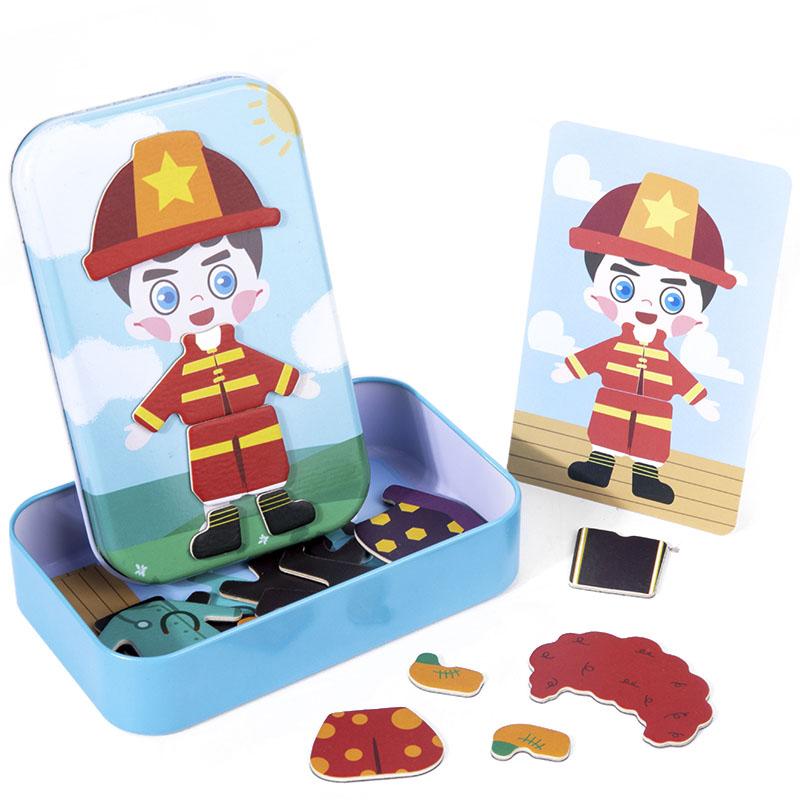 Magnetic 3D Puzzle Children Dress Up Change Facial Expression Game Iron Box Jigsaw Early Education Imagination Toys Girls Gifts