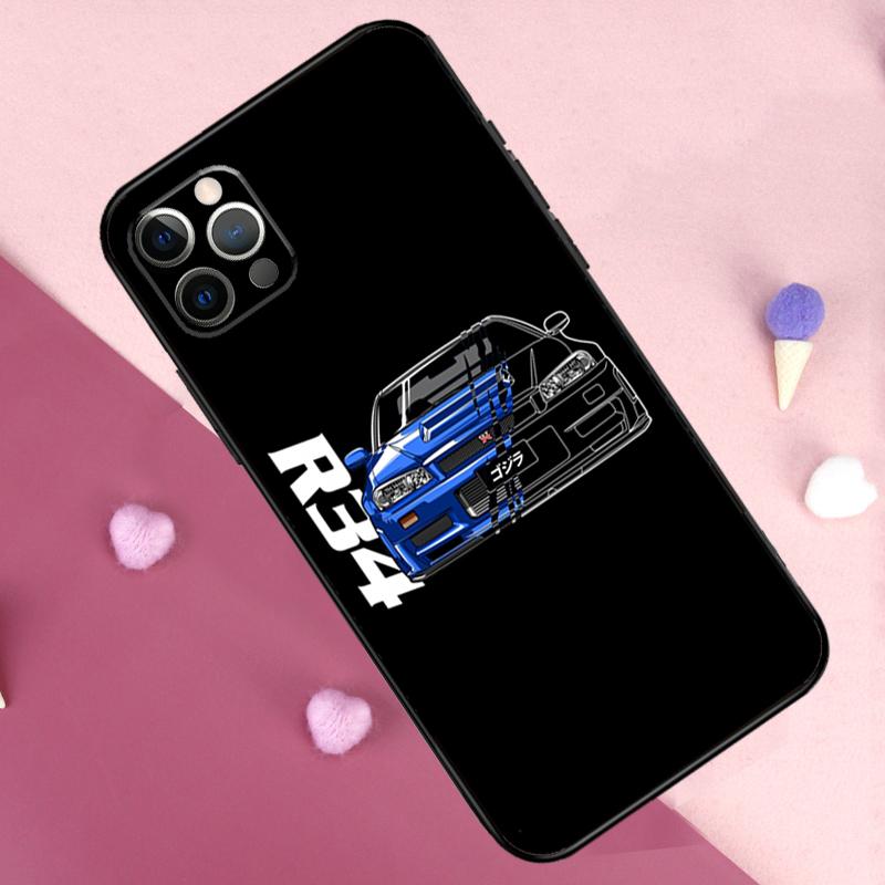 JRM Skyline GTR R34 Case For iPhone 15 16 14 Pro Max Plus 13 12 Mini 11 Pro Max X XR XS Max 7 8 Back Cover