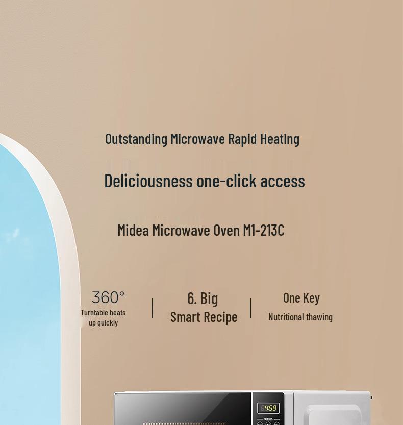 Midea 20L Intelligent Turntable Microwave Oven - Compact & Even Heating