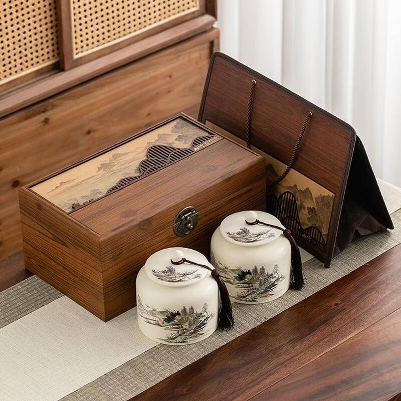 Deou Xingguang Ceramic Antique Tea Caddy Gift Set