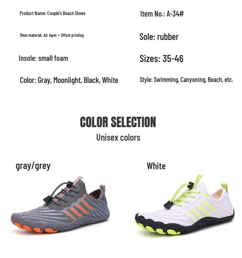 Unisex Five-Finger Outdoor Beach & River Shoes - Non-Slip, Swimming, Diving, Hiking, & Fitness Footwear