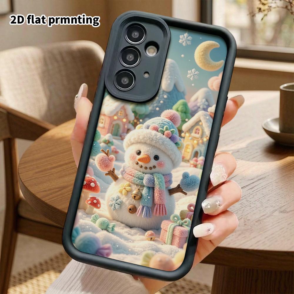 Phone Case: 2D Flat Design Suitable for Samsung Galaxy A34 A35 M05 M06 S20 S22 S21 FE Plus 5G Protective Case, Snowman Town, Christmas and Halloween,