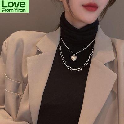 Metal Necklace Ins Cold Wind Hip -Hop Sweater Chain Love Pendant Necklace Long Wild Double -Layer Necklace With Accessories