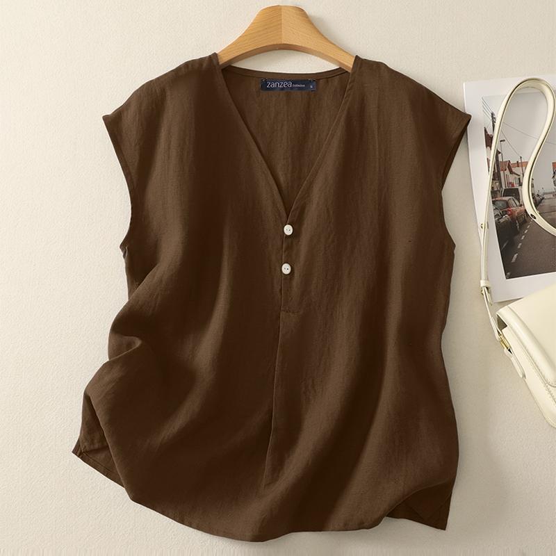 ZANZEA Women Casual V-Neck Summer Sleeveless Tank Tops