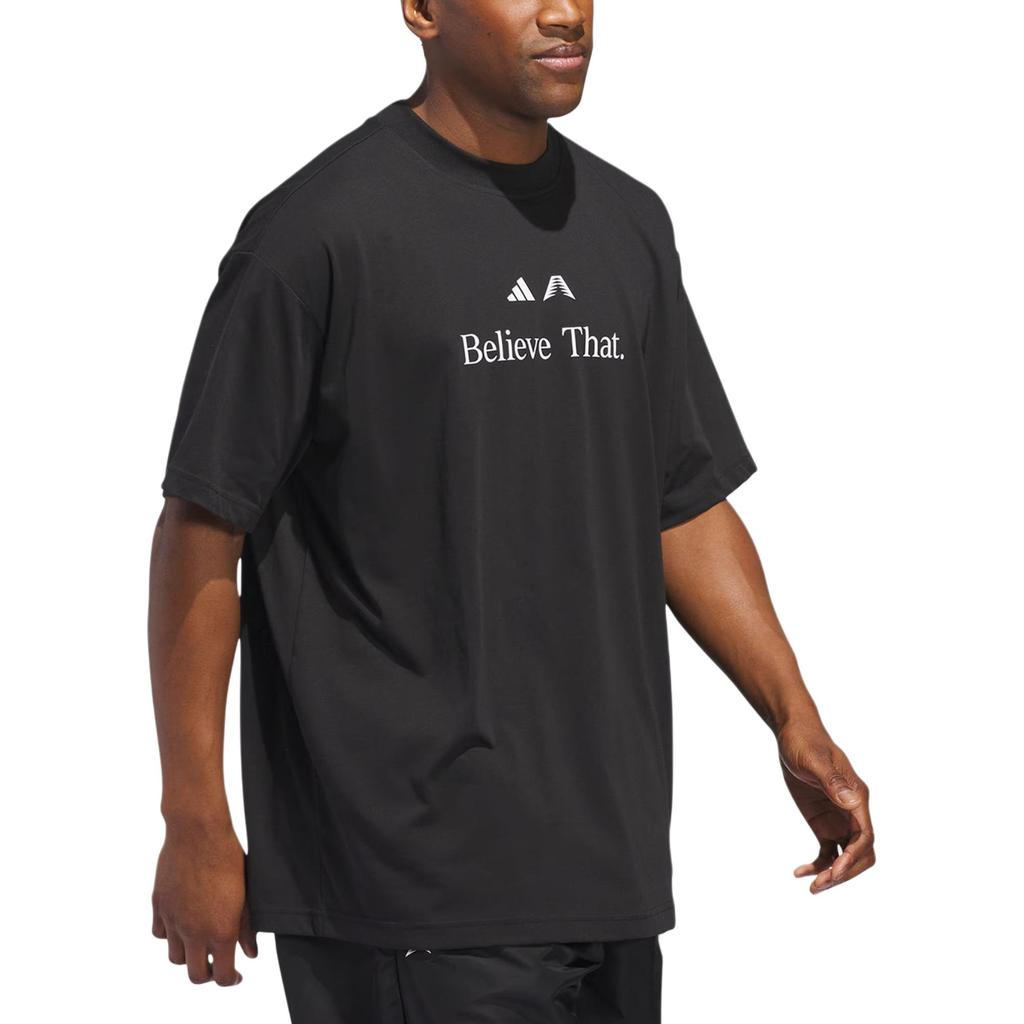 Adidas Anthony Edwards Series Basketball Believe That Logo Letter Round Neck Loose Knit Short Sleeve T-Shirt Unisex T-Shirts Black JM7951