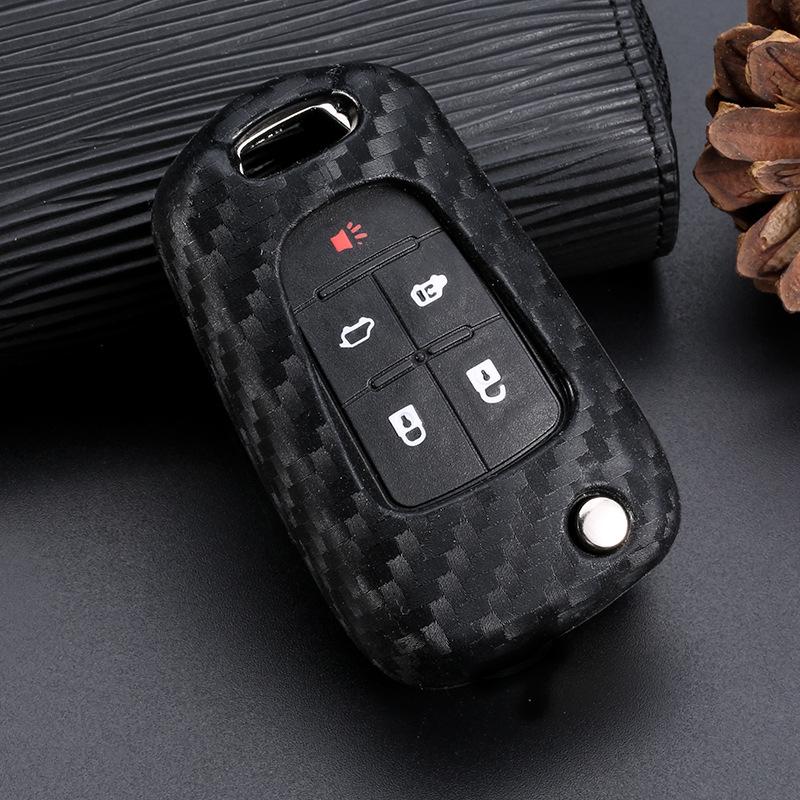 Carbon Fiber Silicone Key Cover for Buick Excelle 15T/18T & Chevrolet Folding Key