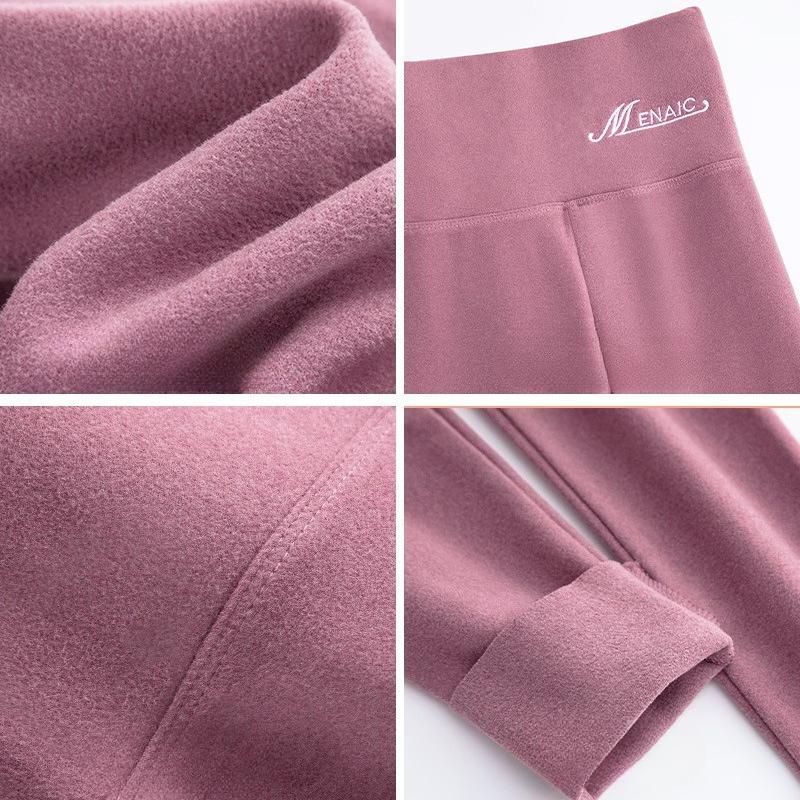 Leggings Double Brushed Thermal Underwear Comfortable Warm Cotton Pants Women Outdoor Wear High Waist Ankle Length Fleece Lined Trousers