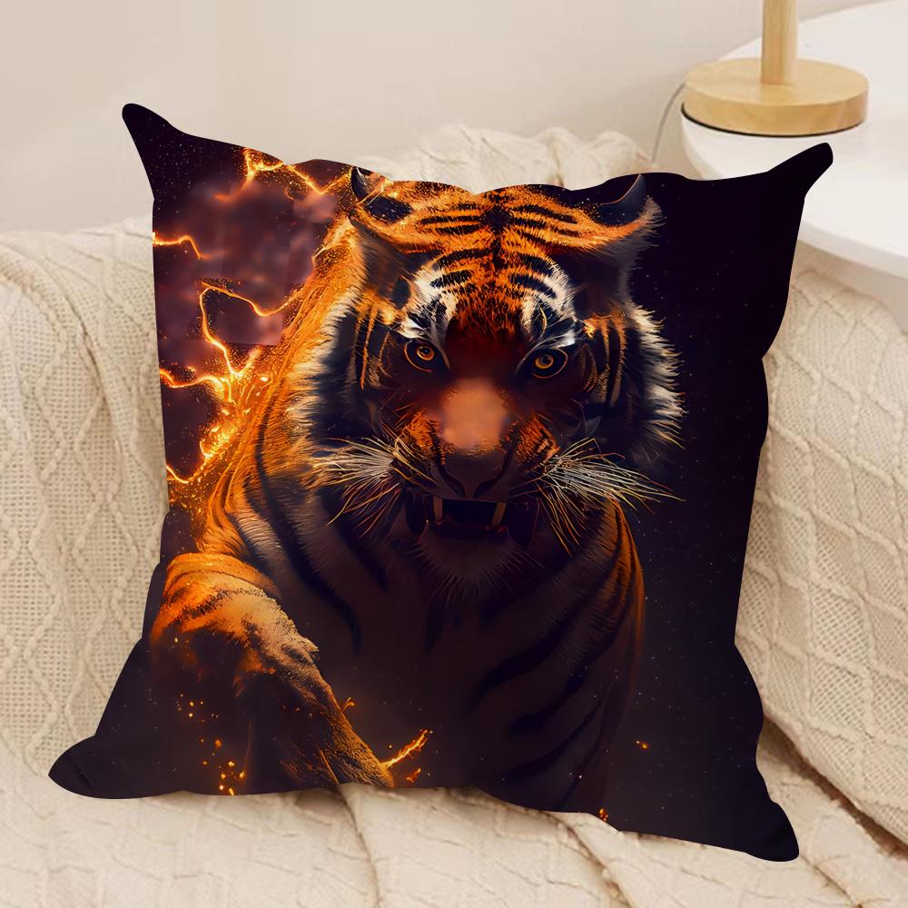 Tiger Animal Print Pattern Cushion Cover Silky Short Plush Invisible Zipper Dustproof Sofa Pillow Case For Home Decor