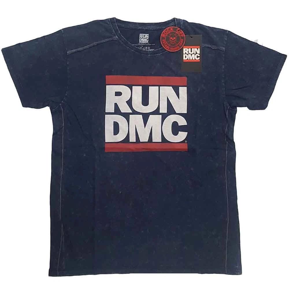 Run DMC  Logo  Blue Snow Wash T shirt - NEW S
