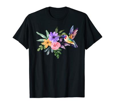 Floral Aquarell Kolibri Frühling Sommer Blume Bekleidung T-Shirt