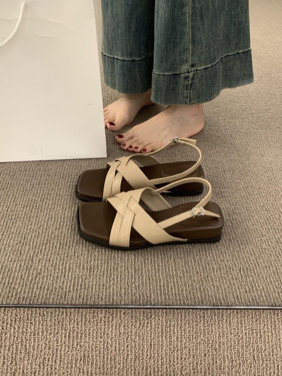 

With skirt fairy wind cross with open-toed fashion sandals female summer versatile not tired feet 3cm thick-soled Roman shoes 35