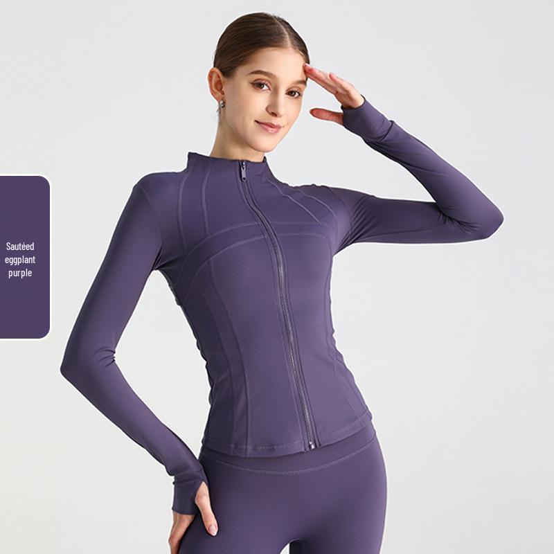 Damen Herbst/Winter Schlankmachendes Yoga-Top mit Daumenlöchern - Langarm-Sportjacke für Outdoor-Fitness