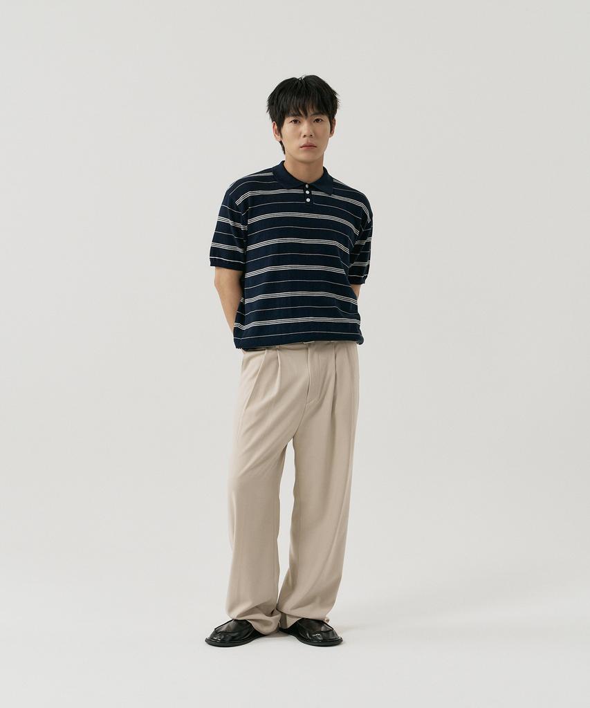 GNOK [Summer] Double-Pleated Elastic Wide Slacks [Beige]