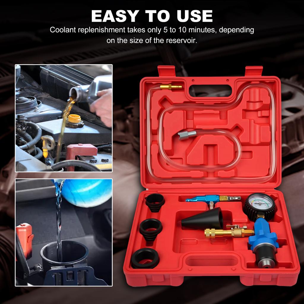 Cooling System Vacuum Purge Radiator Coolant Refill Tool Kit Antifreeze Change Filler Set for Car Van SUV Truck