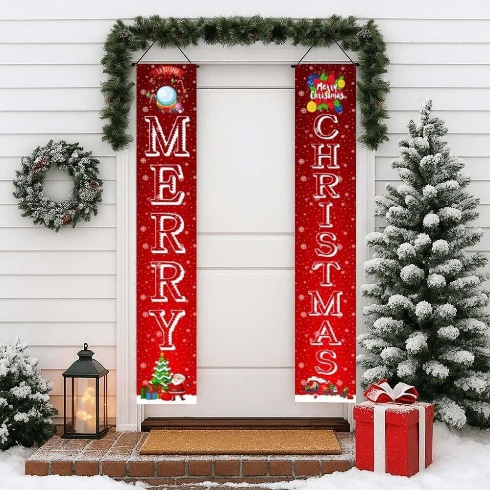 1 Pair 180x30CM Xmas Hanging Flags Large Size Merry Christmas Banner Christmas Door Couplet Bar