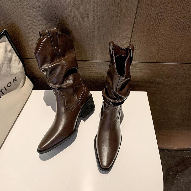 Fashion Casual Thick Heel Martin Boots Women's Autumn and Winter New Long Boots Thick-soled Comfortable Knight Boots Pointed Mid Boots