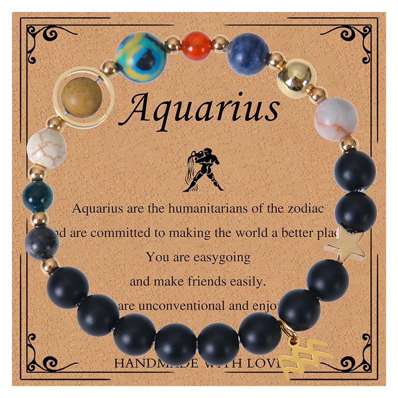 Twelve Constellations Bracelet: Frosted Stone & Elastic Cord with Card