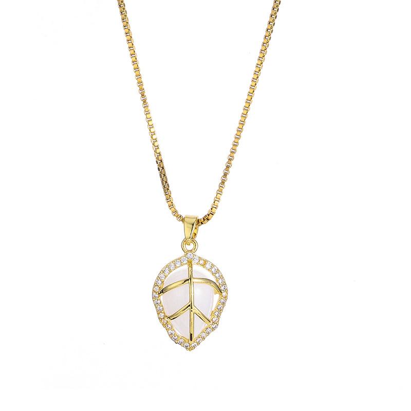 Titanium Steel Opal Leaf Necklace Women'S Light Luxury Simple Fresh Natural Inlaid Pendant Jewelry