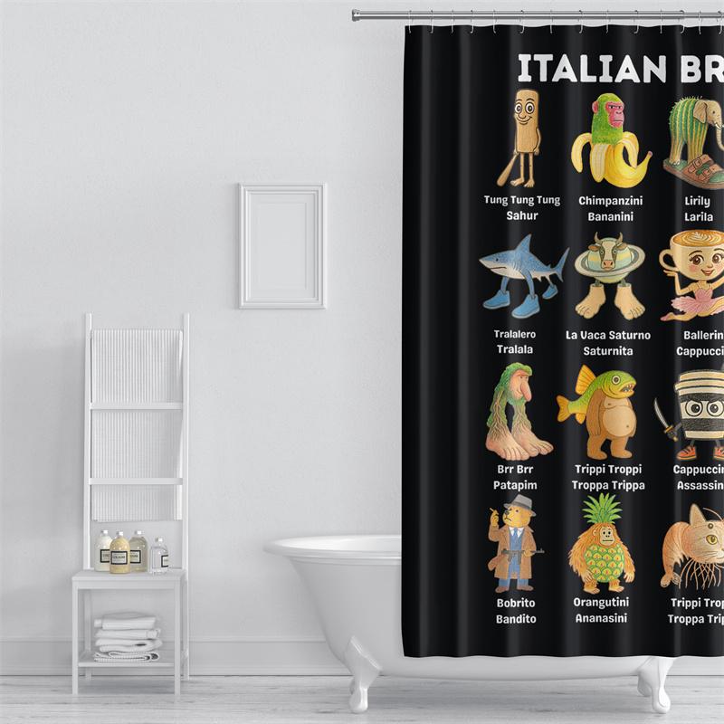 Dunika Chen Aertemisi Italian Brainrot Character Tralalero Tralala Shower Curtain Set With Grommets And Hooks For Bathroom Decor