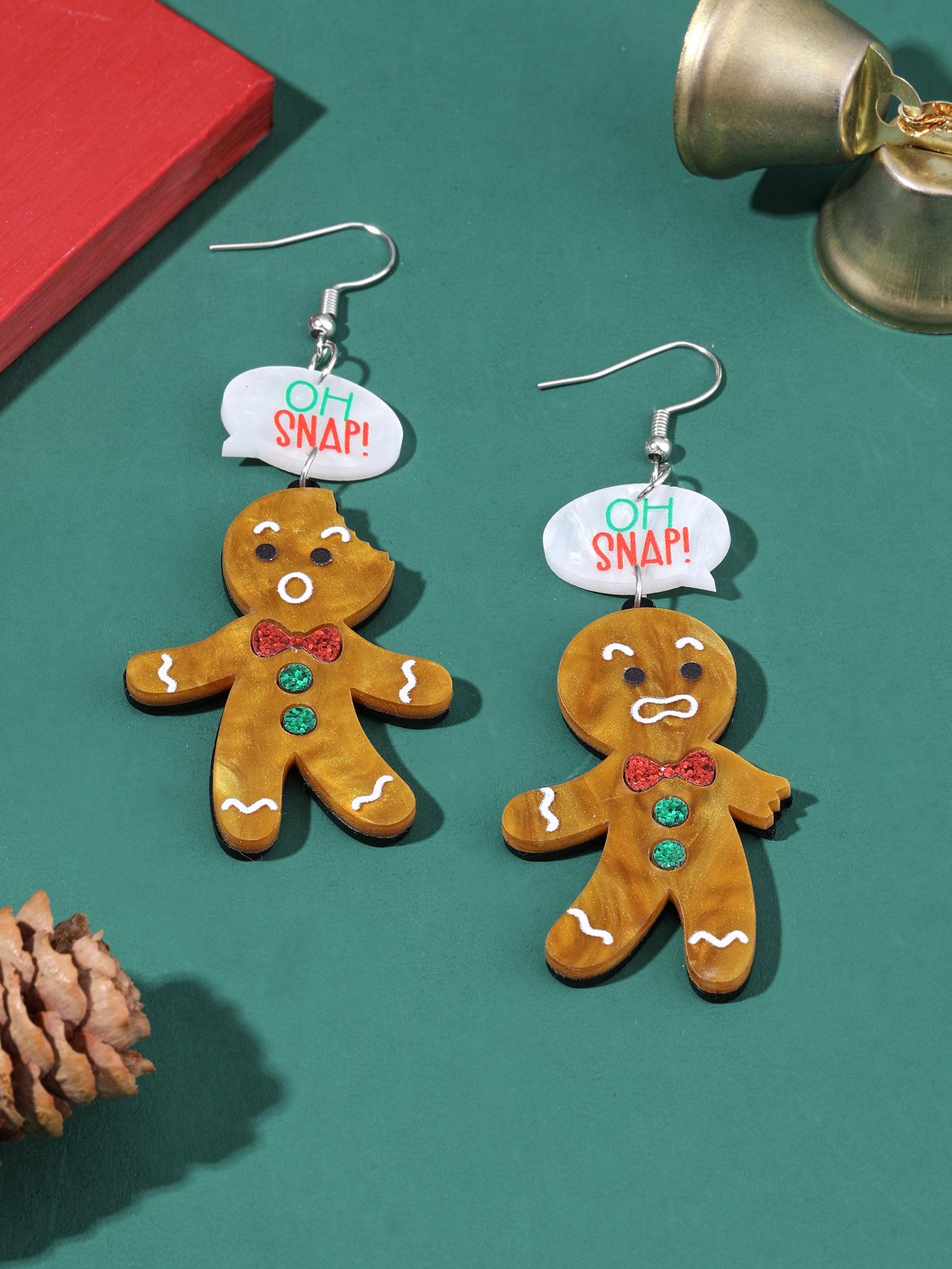 

Acrylic Gingerbread Man Double-Layered Earrings - Creative Women s Holiday Party Jewelry