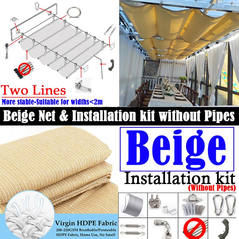 Telescopic Outdoor Awning Beige Wave Sunshade Net Terrace Pergola Sun Canopy Retractable Swimming Pool Shading Sail