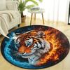 Runder Kristall-Samtteppich, Eis und Feuer Mode-Tigerdruck, Rutschfeste Matte, Heimdekorationsteppich für Schlafzimmer, Wohnzimmer, Bürostuhlunterlage