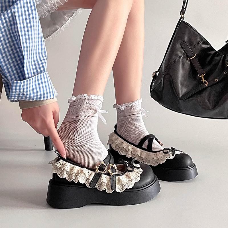 Black versatile bow, light mouth thick-soled small leather shoes for women's 2025 new spring and autumn skirt, Mary Jane single shoes