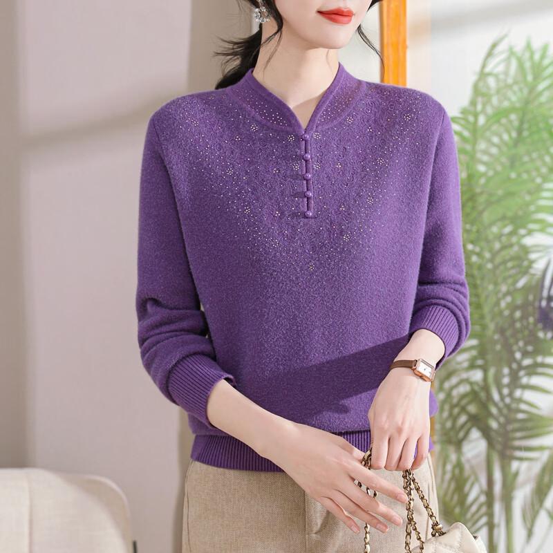 Women's V-Neck Knitted Sweater for Middle-Aged