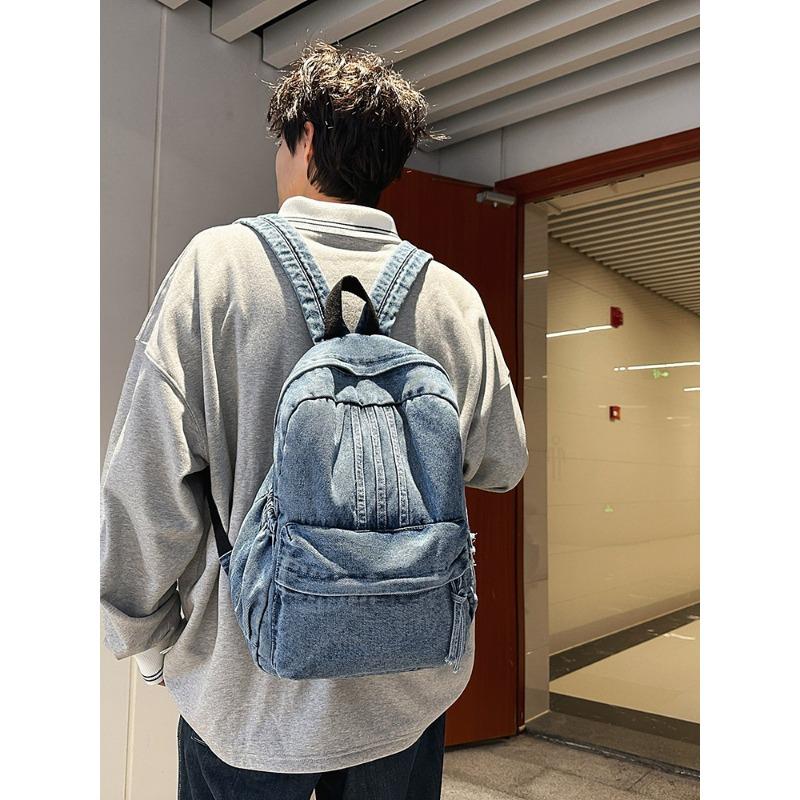 Casual retro solid color denim backpack new simple travel backpack versatile student schoolbag