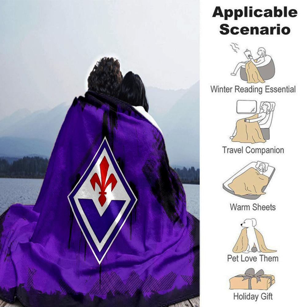 Fiorentina Football Crest Flannel Blanket, Soft Polyester, Modern Design, All-Season for Camping, Travel, Gifts for Holidays or Birthdays