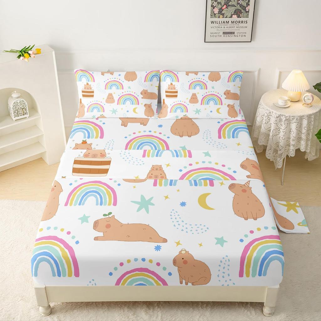 Cute cartoon little dinosaur pattern bed hat four-piece bedding set bedroom dormitory bedding decoration