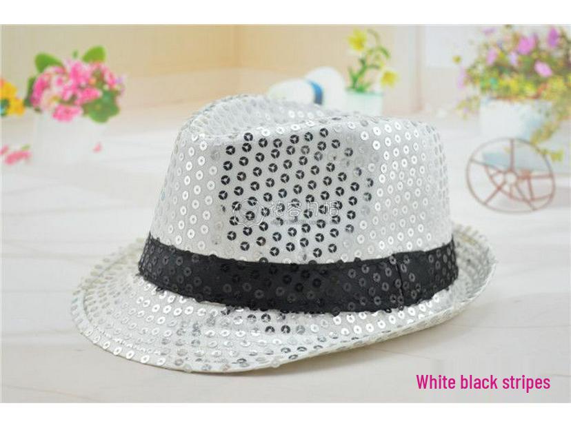 Children's Two-Color Striped Sequined Performance Jazz Hat