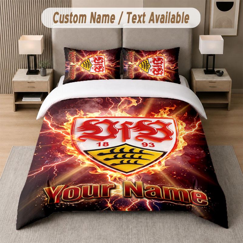 Custom Bedding Set VfB Stuttgart FC Pattern, Print Name Text 1 Duvet Cover plus 2 Pillowcases Home Textile