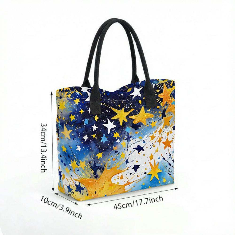 Watercolor Star Print Casual Tote Bag Large Capacity Daily Shoulder Handbag for Women