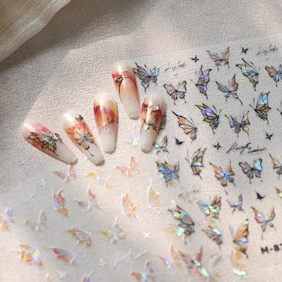 TENSOR Elegant Butterfly Ice Transparent Nail Art Stickers - Aurora Crushed Glass Effect (Model M-871)