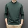 Spring Autumn Men Top Neck Protecting Half-high Collar Double-sided German Velvet Slim Fit Stretchy Long Sleeves Pullover Basic Sweatshirt for Home