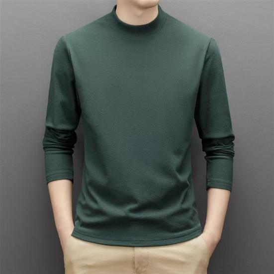 Spring Autumn Men Top Neck Protecting Half-high Collar Double-sided German Velvet Slim Fit Stretchy Long Sleeves Pullover Basic Sweatshirt for Home