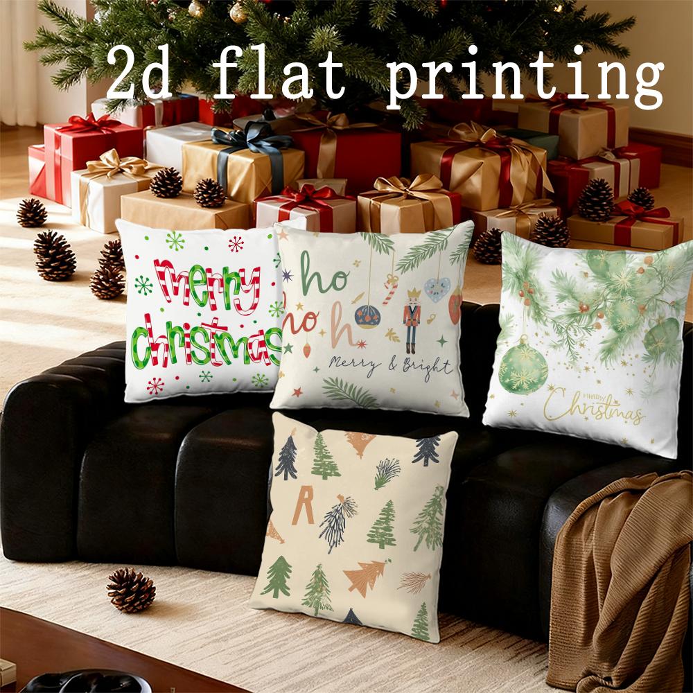 Home Decor Merry Christmas Tree & Ho Ho Print Cushions Pattern Cushion Cover Suitable for Sofa Bedroom Car Pillow Cover