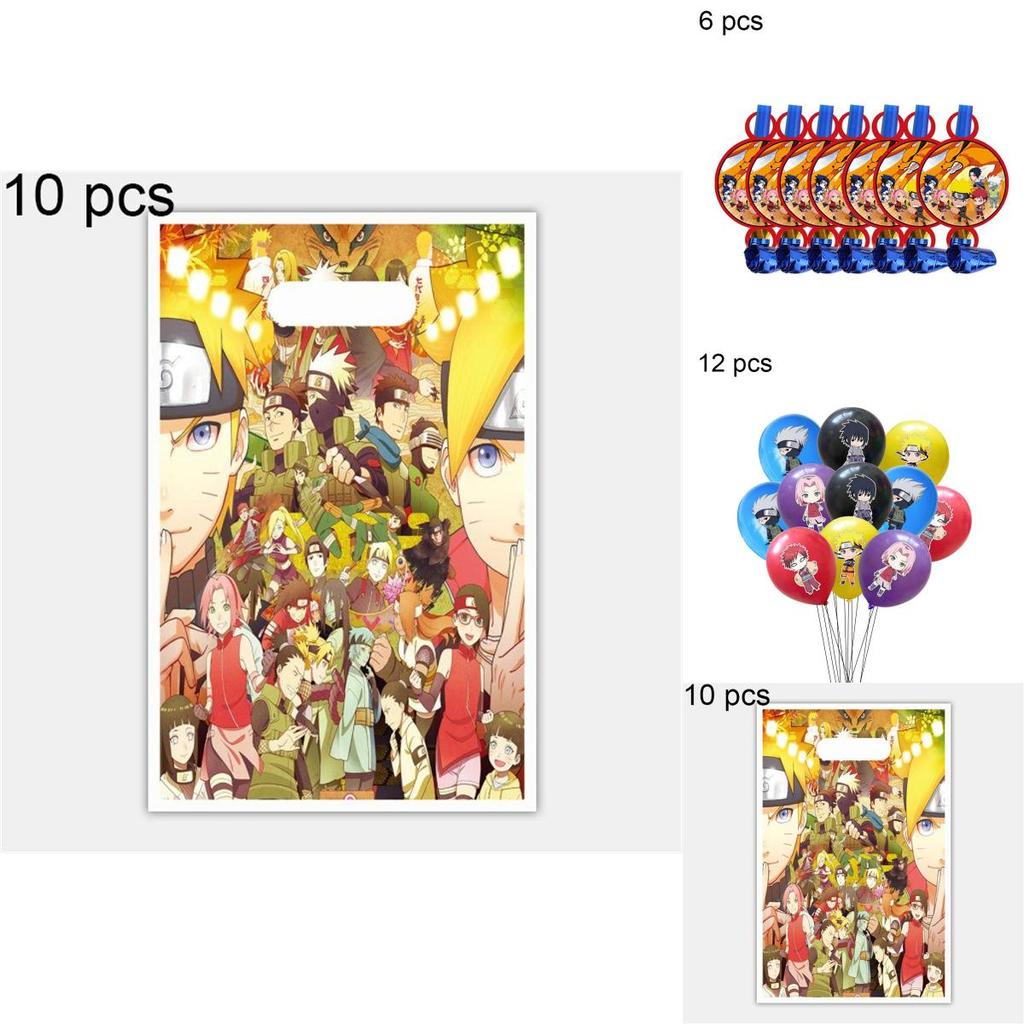 Fournitures de fête d'anniversaire sur le thème vibrant de Naruto Ninja, y compris des banderoles et des décorations de gâteau