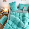 3Pcs Fluffy Black Plush Shaggy Duvet Cover +2Pcs Pillowcases Zipper Bedding set Soft Velvet