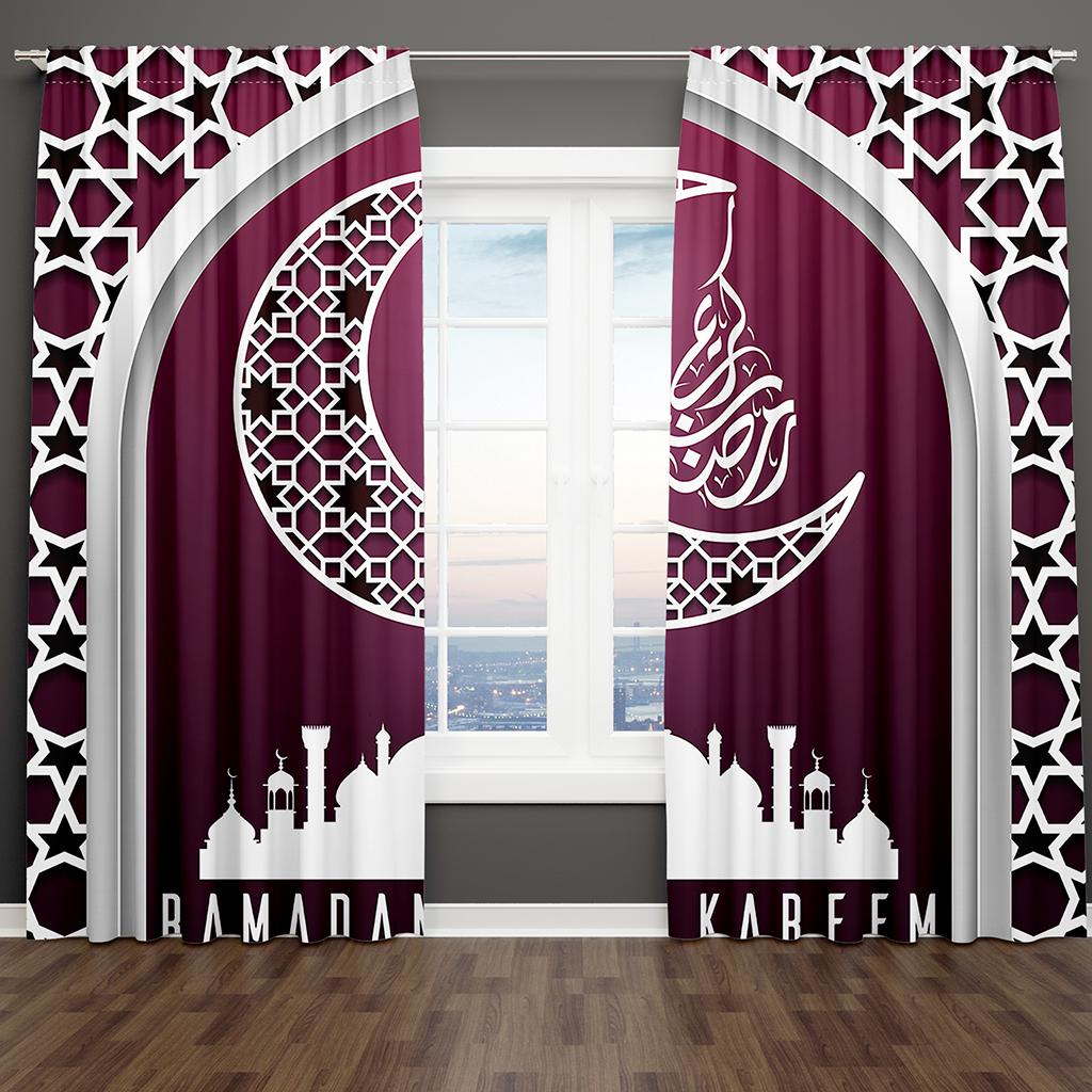 2 ks Zlaté Světlo Luxusní Tmavě Červené Ramadan Kareem Okenní Závěsy Pro Dětskou Ložnici Obývací Pokoj Koupelnu Kuchyňské Dveře Domácí Dekorace